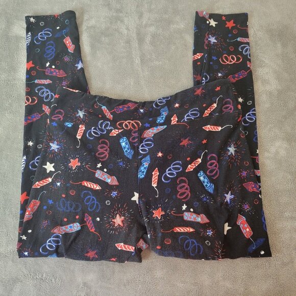 Fourth of July Lularoe Womens Pants TC Tall Curvy Leggings Firecracker B14E - Picture 1 of 10